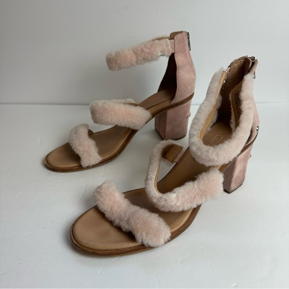 Ugg Del Rey Fluff Heels Women's size 12 or EU 43 Lamb Fur Sandals Blush Pink - Picture 4 of 7